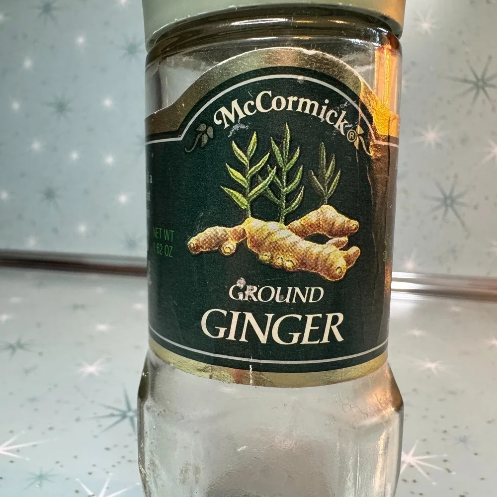 Vintage McCormick Ground Ginger Jar Green Label and Lid Glass Spice Bottle 80s.